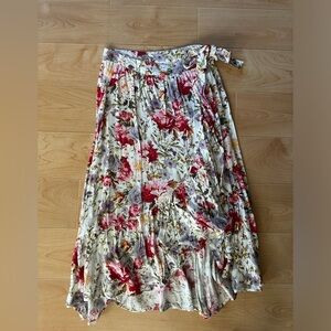 🌺 2/$20 Boutique floral midi wrap skirt size small white, pink, purple, & green